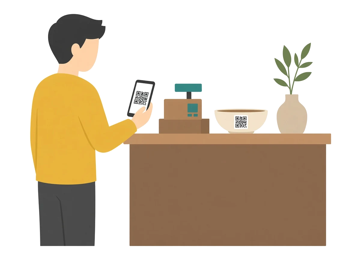 商品のQRを、レジでも読み取っている
