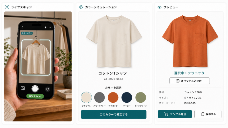 サンプル商品をAIでカラー展開 ／ 画面イメージ